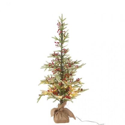 Albero di Natale + Sacco in iuta + Neve artificiale a LED verde/rossa, piccolo, H 130 cm, J-Line
