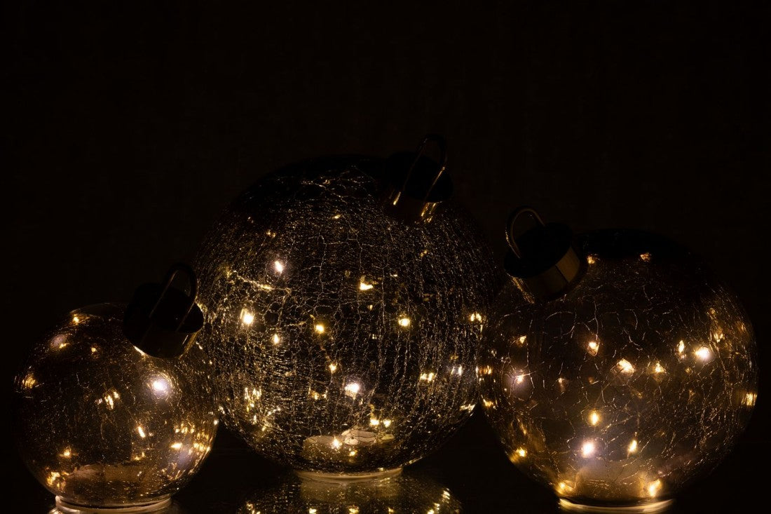 Sfera natalizia in vetro nero con LED, set da 3, J-Line