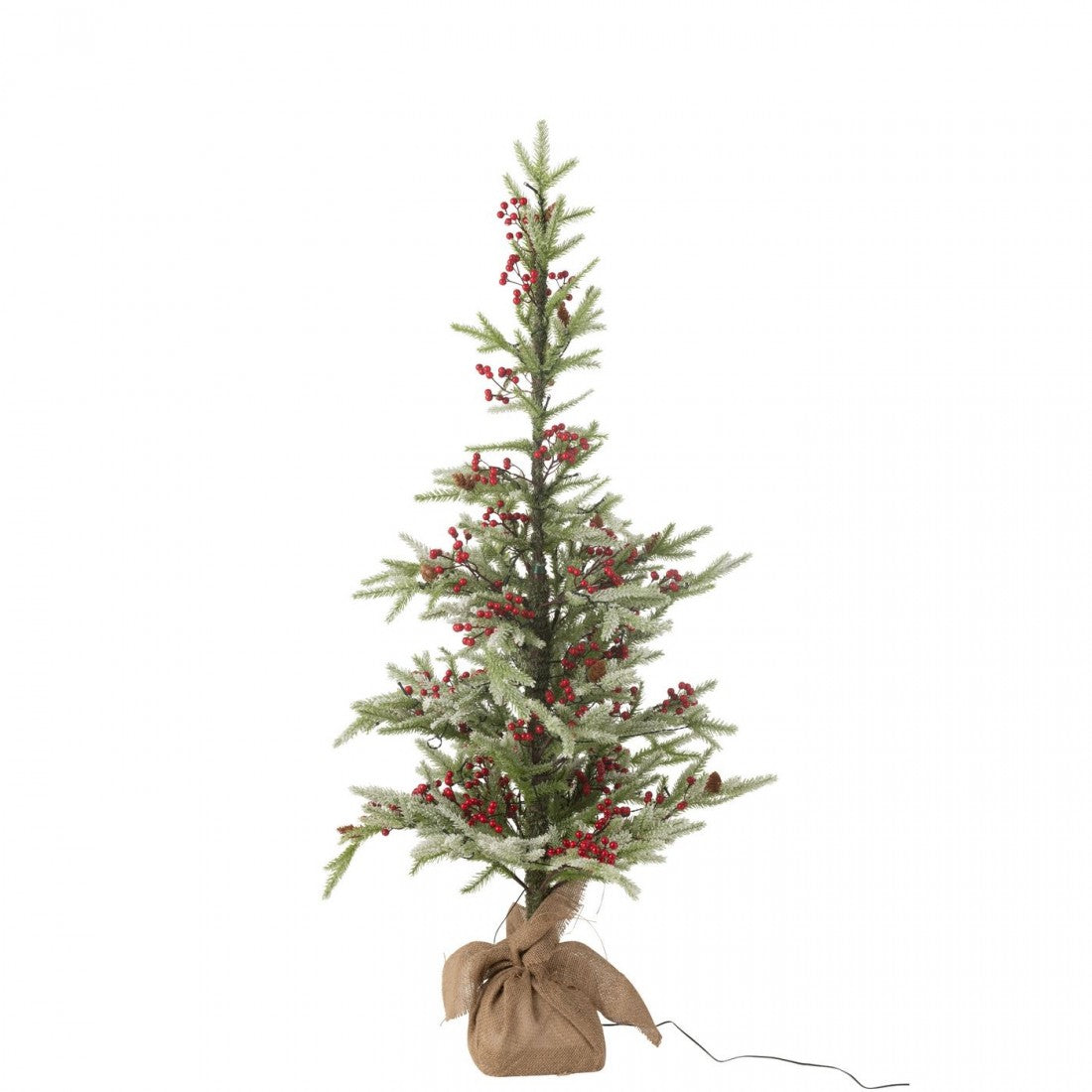 Albero di Natale + Sacco in iuta + Neve artificiale a LED verde/rossa, piccolo, H 130 cm, J-Line