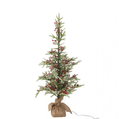 Albero di Natale + Sacco in iuta + Neve artificiale a LED verde/rossa, piccolo, H 130 cm, J-Line