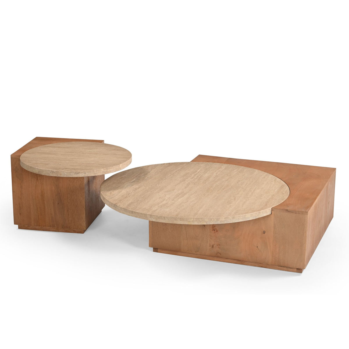 Salontafel Numa 103 cm in naturel travertin, laag en rustig ontwerp