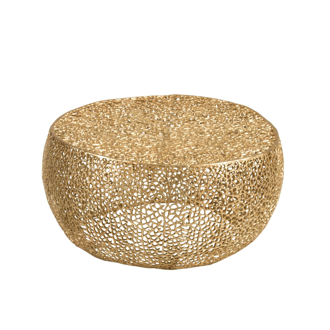 Tavolino da salotto rotondo motivo corallo alluminio oro J-Line