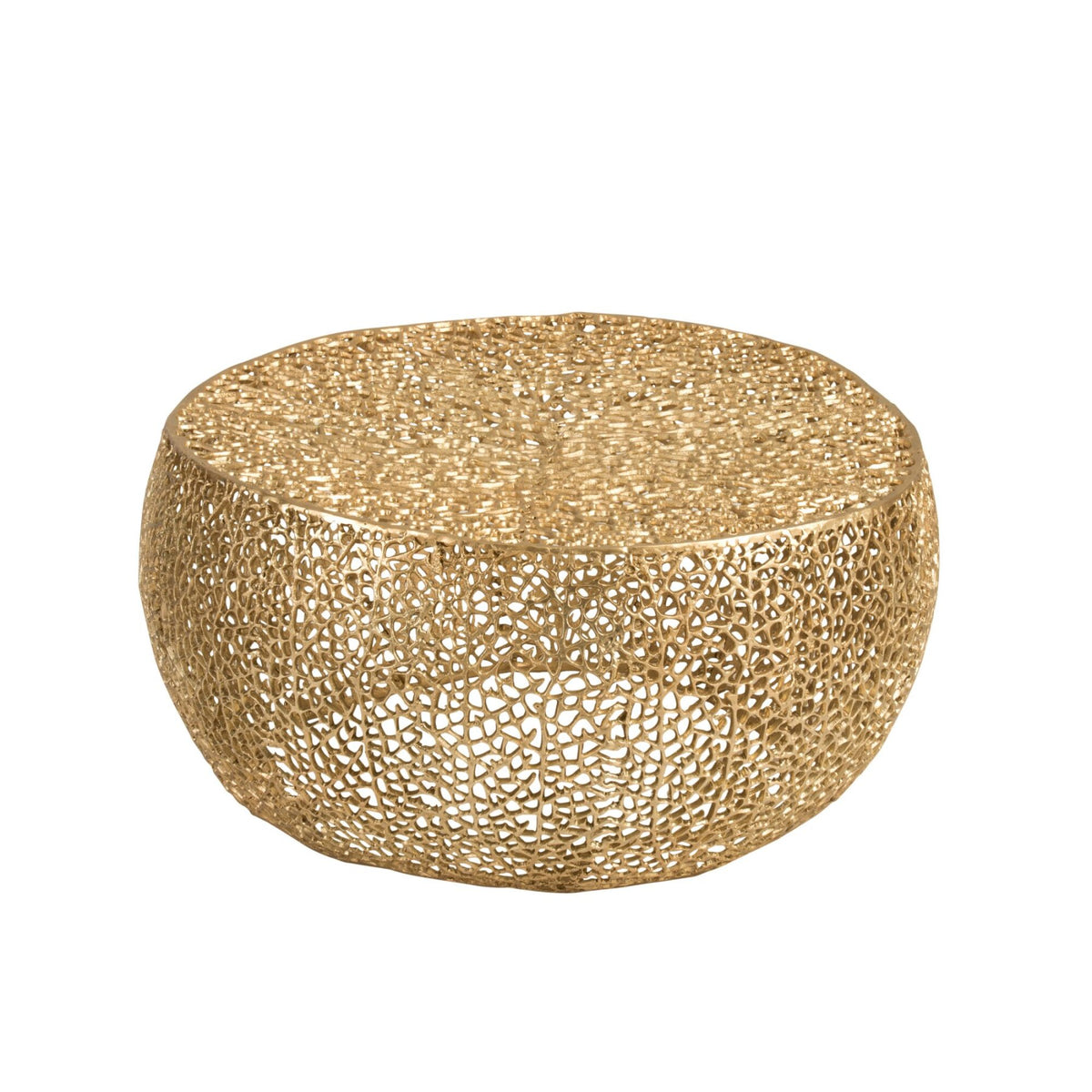 Tavolino da salotto rotondo motivo corallo alluminio oro J-Line