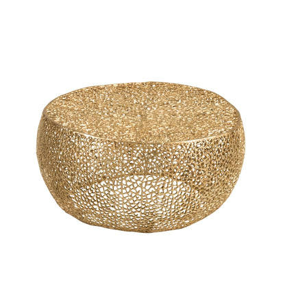 Tavolino da salotto rotondo motivo corallo alluminio oro J-Line