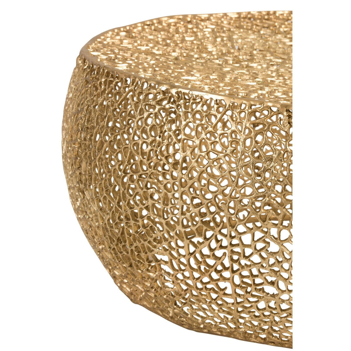 Tavolino da salotto rotondo motivo corallo alluminio oro J-Line