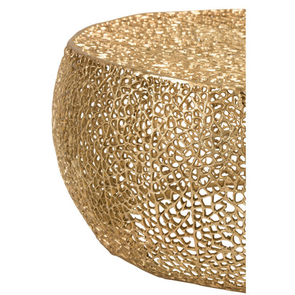 Tavolino da salotto rotondo motivo corallo alluminio oro J-Line