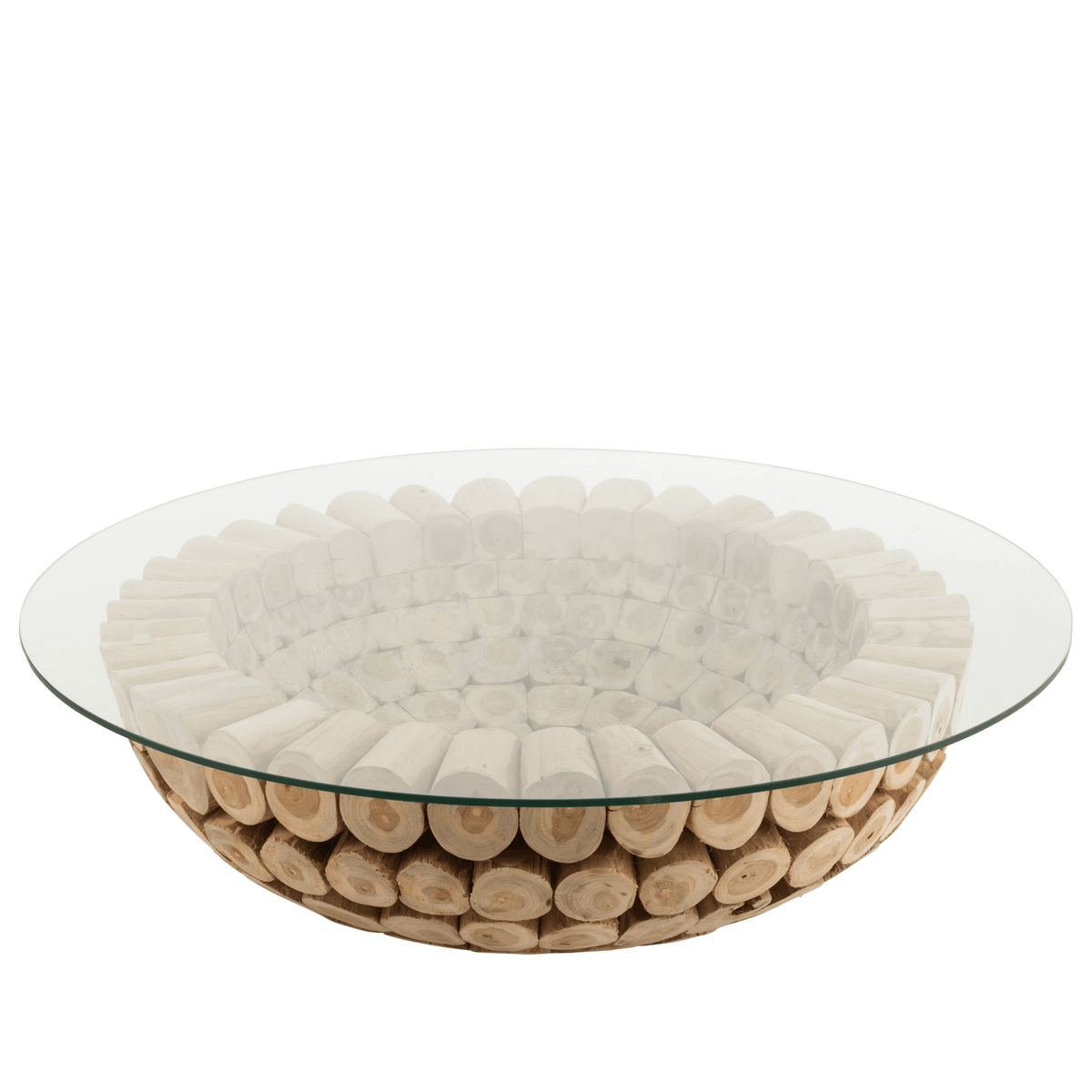 Salontafel Schijven Open Teak Hout Naturel/Glas - Salontafel - J-Line - livinglovely.nl
