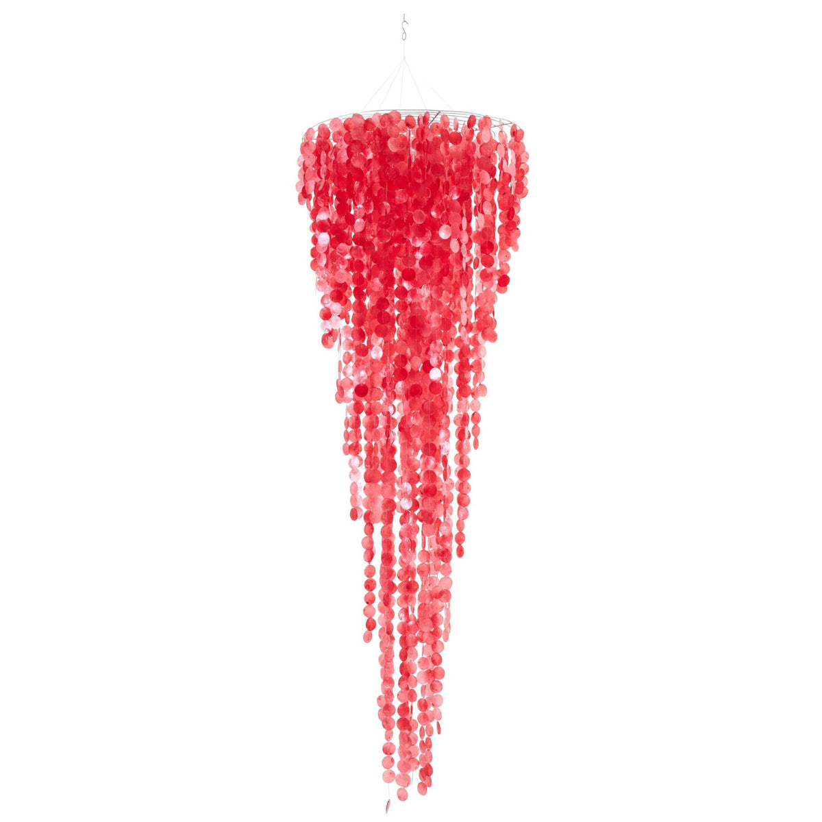 Lampada a sospensione in conchiglie Capiz Rossa Large Ø80cm x H250cm J-Line