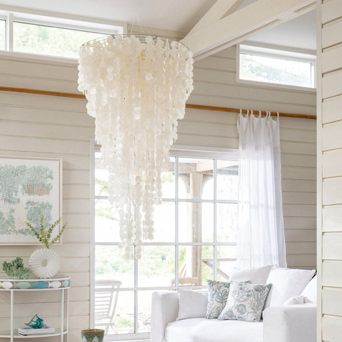 Lampada a sospensione Capiz Bianca Media Ø80cm x H150cm J-Line