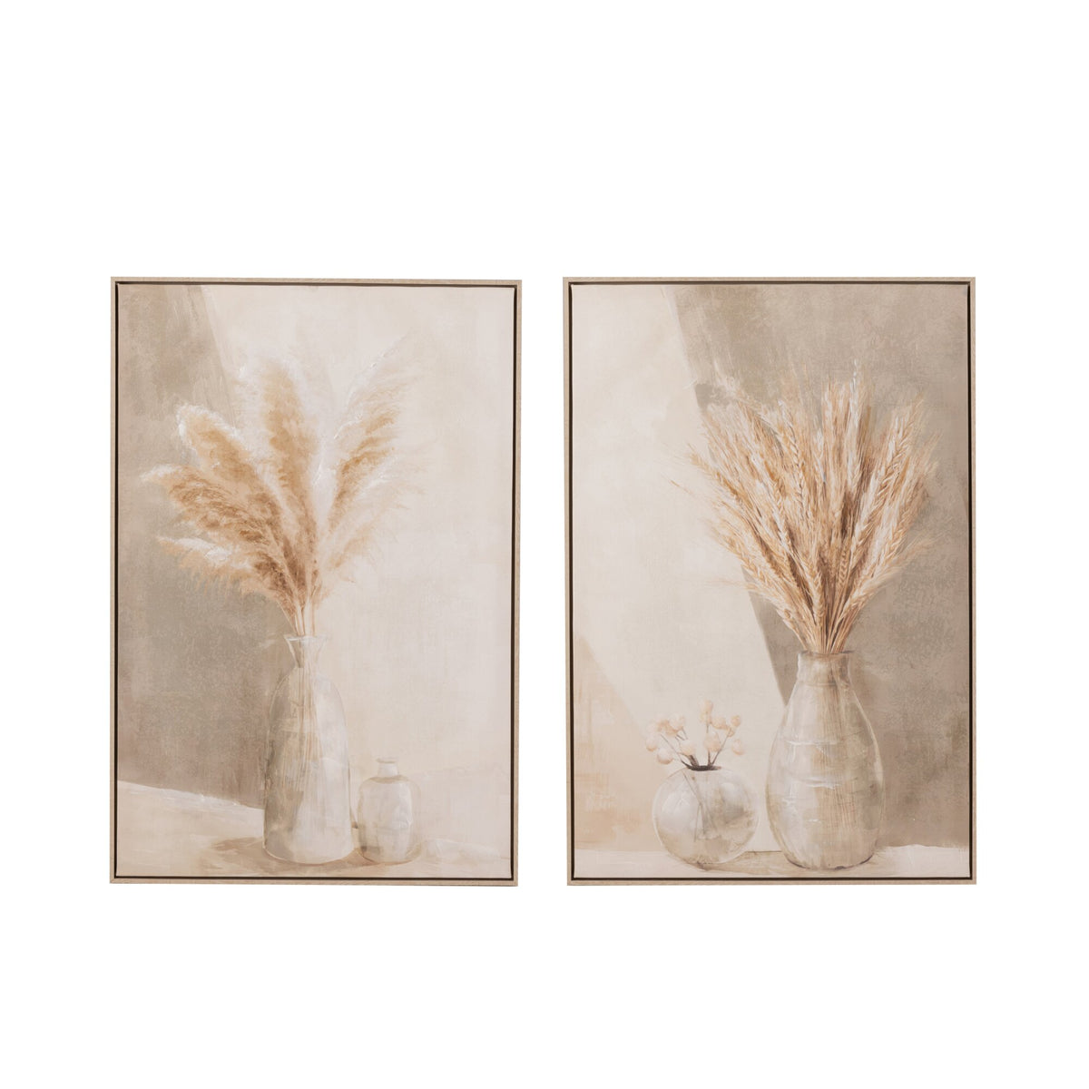 Set di 2 quadri Vaso Pampas Beige su tela/legno J-Line