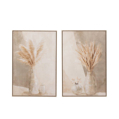 Set di 2 quadri Vaso Pampas Beige su tela/legno J-Line