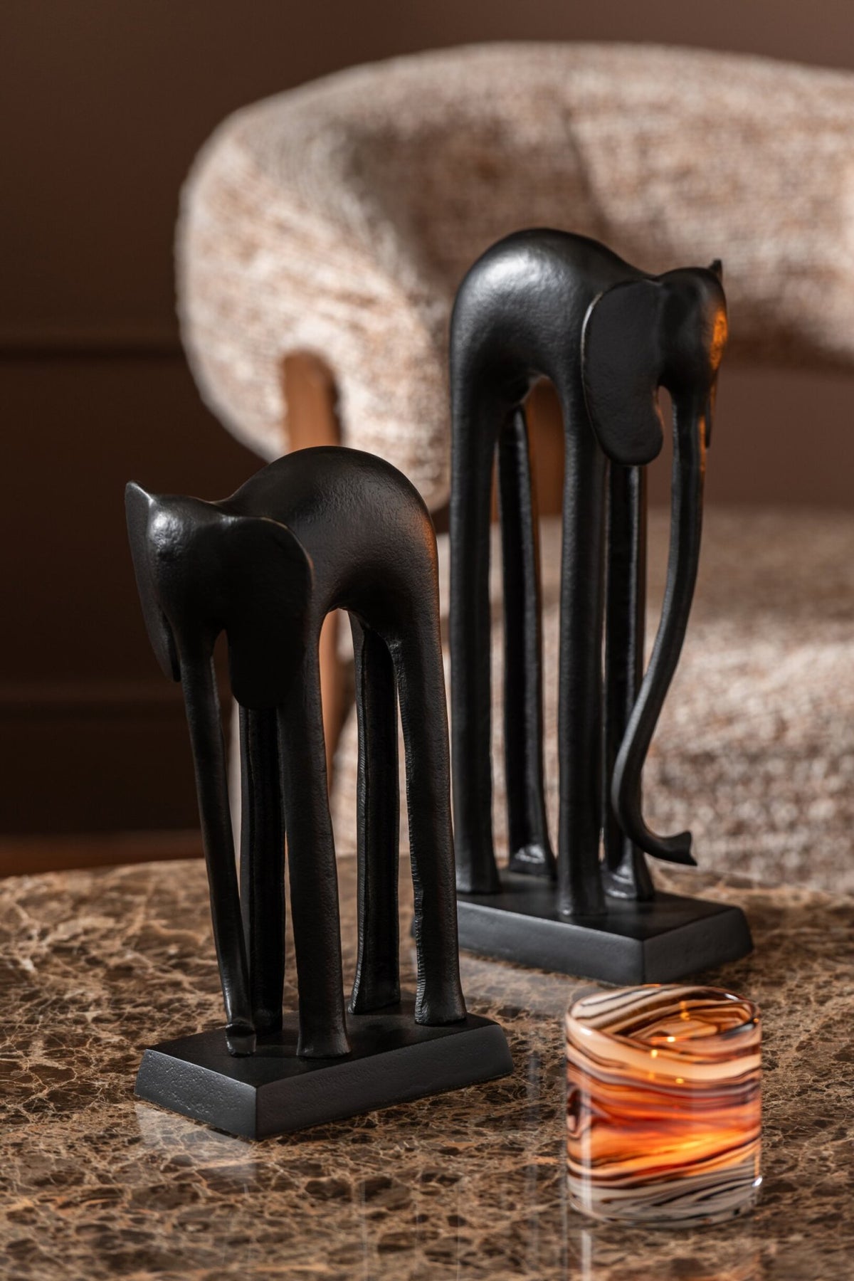 Set di 2 Statue Elefante Alluminio Nero J-Line