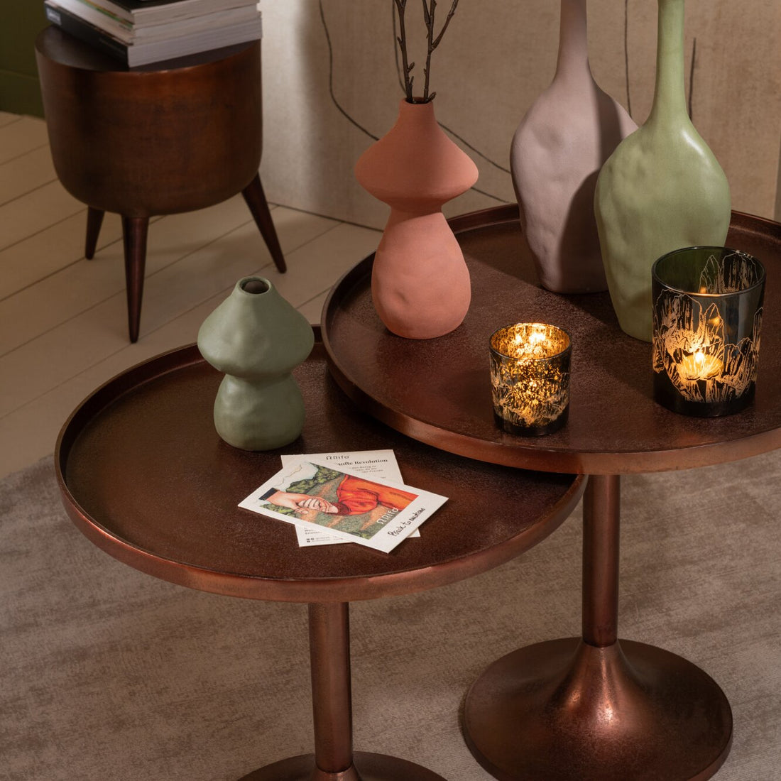 Set di 2 tavolini in alluminio color bronzo J-Line
