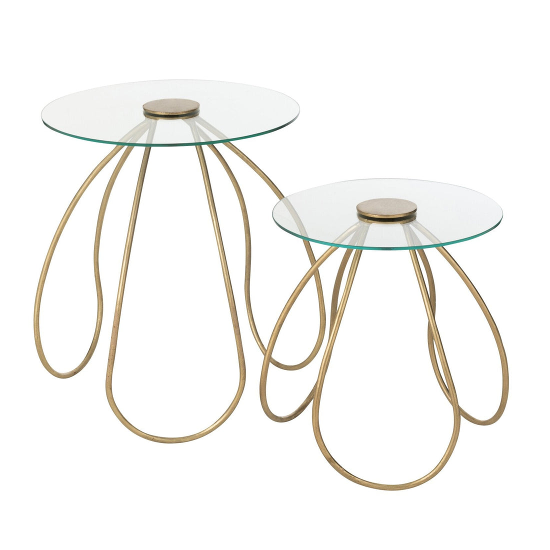 Set di 2 tavolini rotondi in metallo/vetro oro J-Line