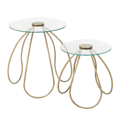 Set di 2 tavolini rotondi in metallo/vetro oro J-Line