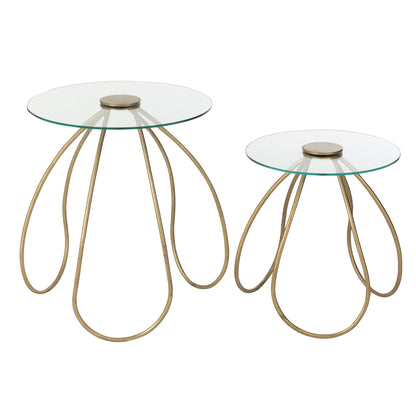 Set di 2 tavolini rotondi in metallo/vetro oro J-Line