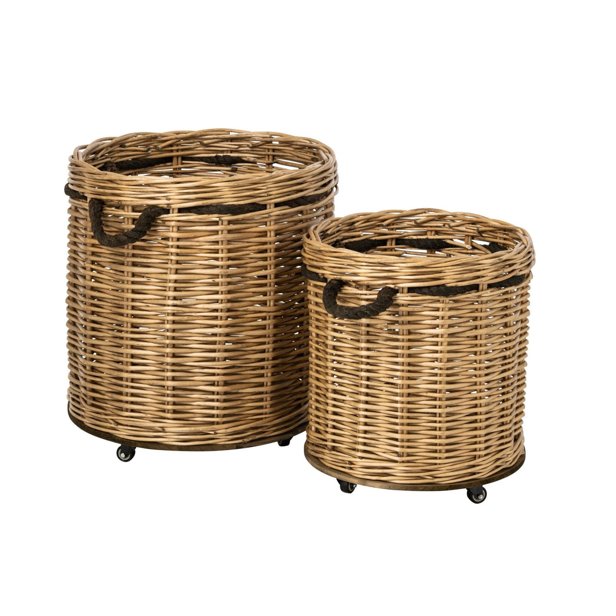 Set di 2 Vasi da Piante con Ruote Rotondi in Vimini Naturale/Greige J-Line