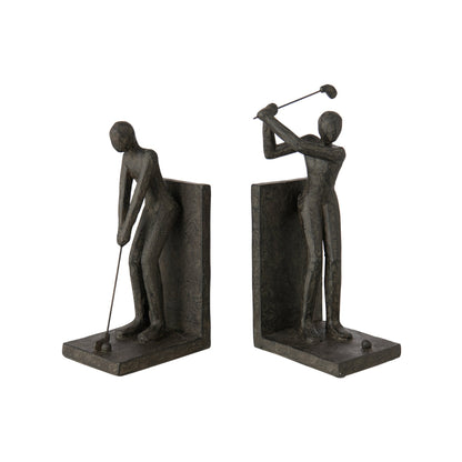 Set di 2 fermalibri Golfer in resina nera J-Line