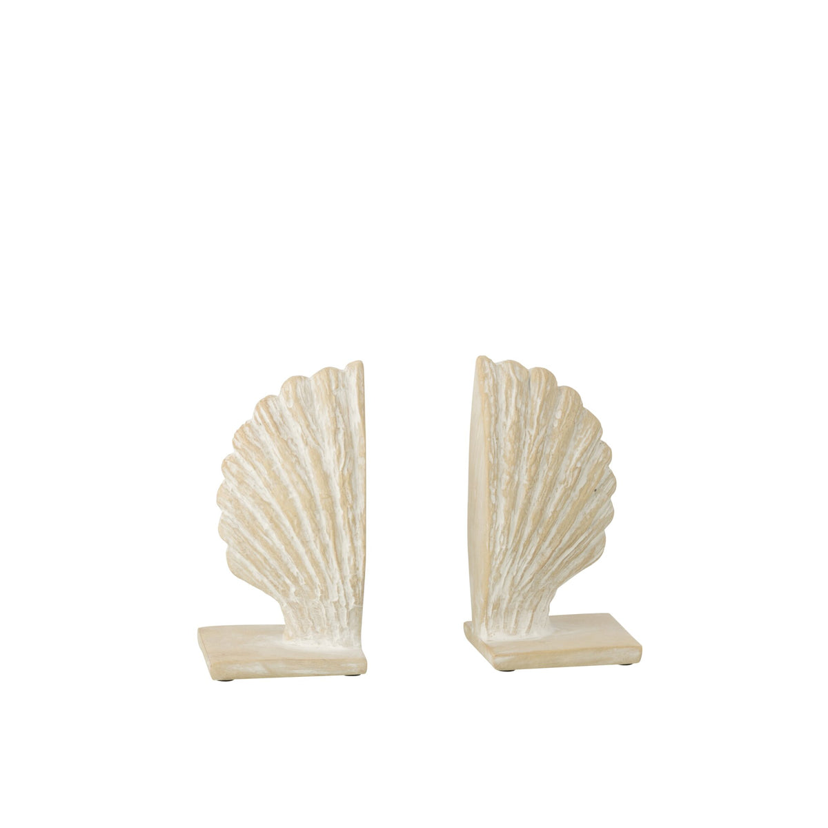 Set di 2 fermalibri Conchiglia Marina in Poliresina Bianco/Naturale J-Line