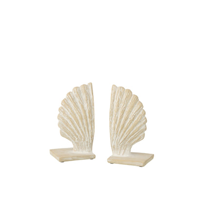 Set di 2 fermalibri Conchiglia Marina in Poliresina Bianco/Naturale J-Line