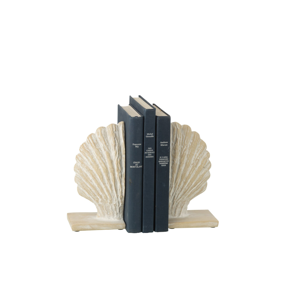 Set di 2 fermalibri Conchiglia Marina in Poliresina Bianco/Naturale J-Line