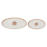 Set Van 2 Borden Cookie Dolomiet Wit/Caramel van J-Line, de complete set met beide borden naast elkaar op witte achtergrond