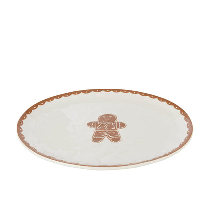 Bord Cookie Ovaal uit de set van J-Line, wit ovaal bord van 38,5 cm met peperkoekmannetje