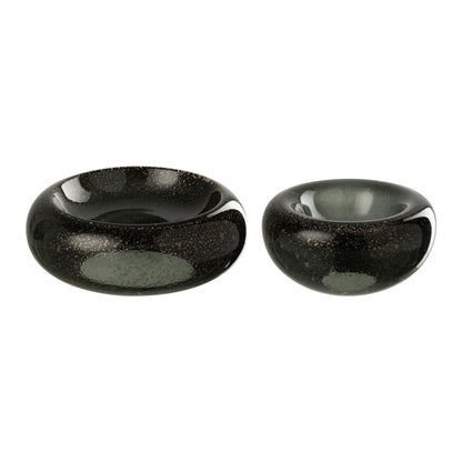 Set Van 2 Carol Sierschalen Glas Zwart van J-Line, de complete set met beide schalen naast elkaar op witte achtergrond