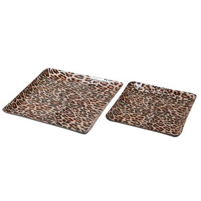 Set di 2 vassoi Leo quadrati stampa pantera in metallo caramello/nero J-Line