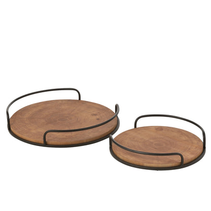 Set di 2 Vassoi Rotondi MDF/Ferro Naturale/Nero J-Line