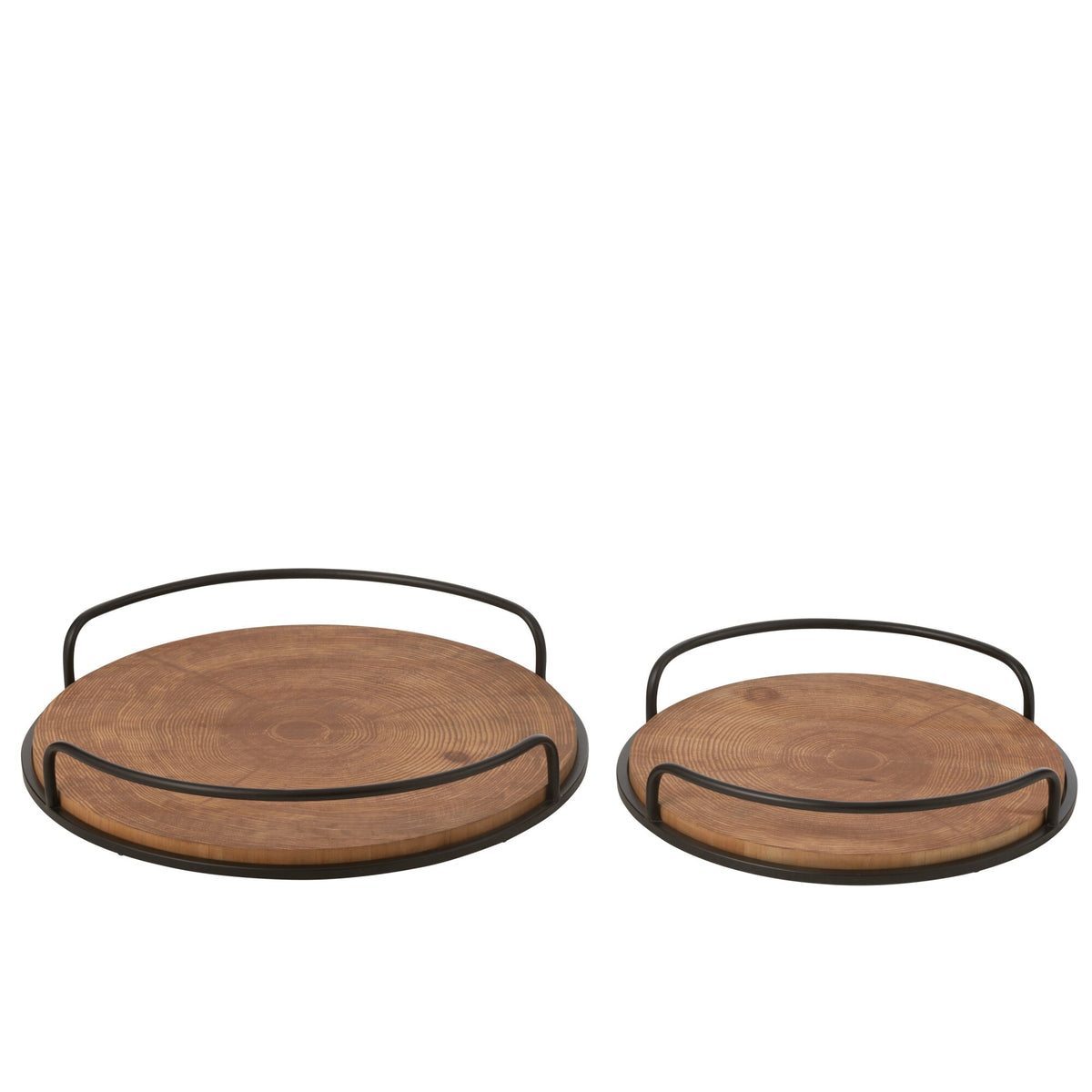 Set di 2 Vassoi Rotondi MDF/Ferro Naturale/Nero J-Line