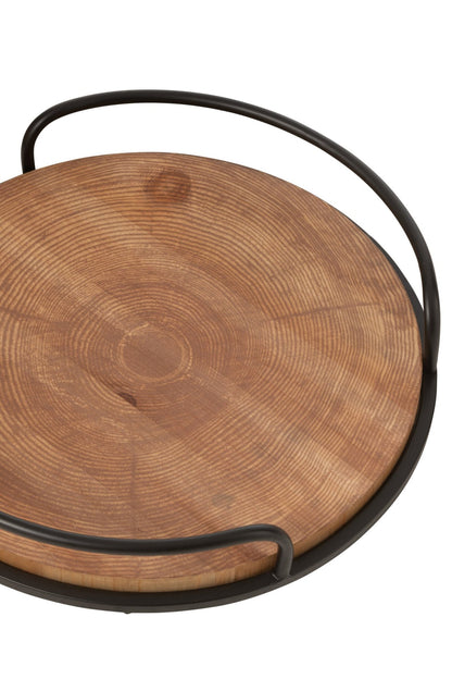Set di 2 Vassoi Rotondi MDF/Ferro Naturale/Nero J-Line