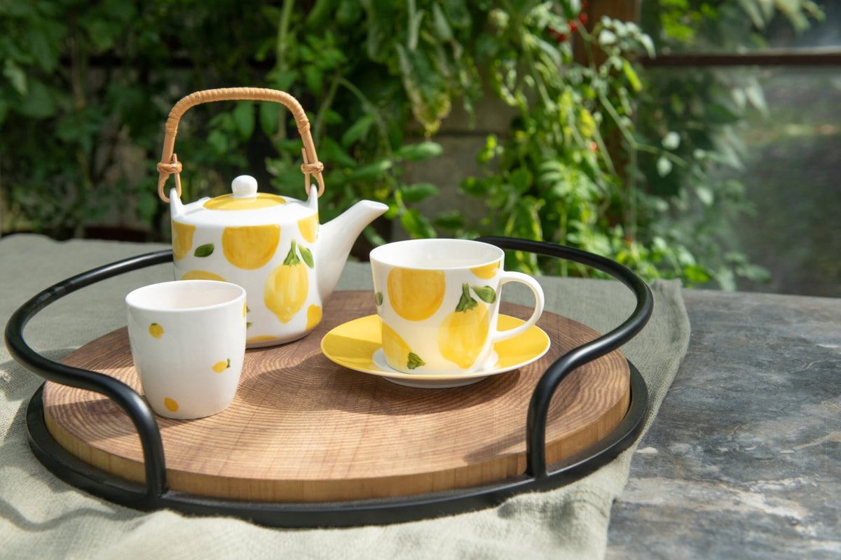 Set di 2 Vassoi Rotondi MDF/Ferro Naturale/Nero J-Line