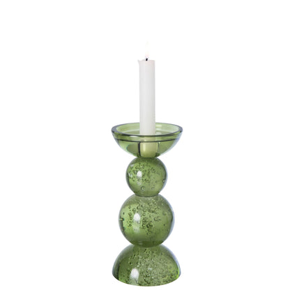Kleine kandelaar van olijfgroen glas uit de J-Line set, 21cm hoog