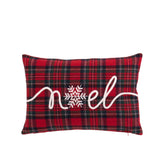 Kussen Noël uit de set van J-Line, langwerpig geruit kussen van 45x30 cm met wit borduursel