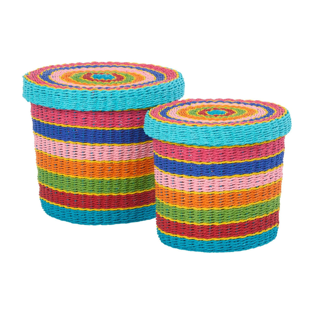 Set di 2 Cesti + Coperchio Rigati Carta Multicolore J-Line