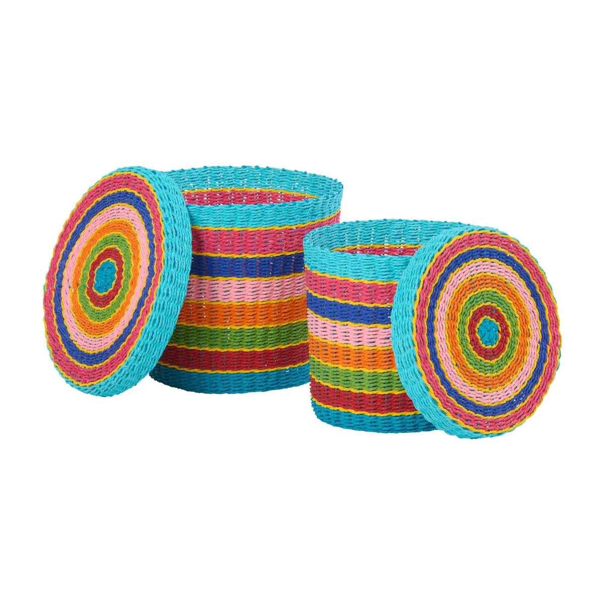 Set di 2 Cesti + Coperchio Rigati Carta Multicolore J-Line