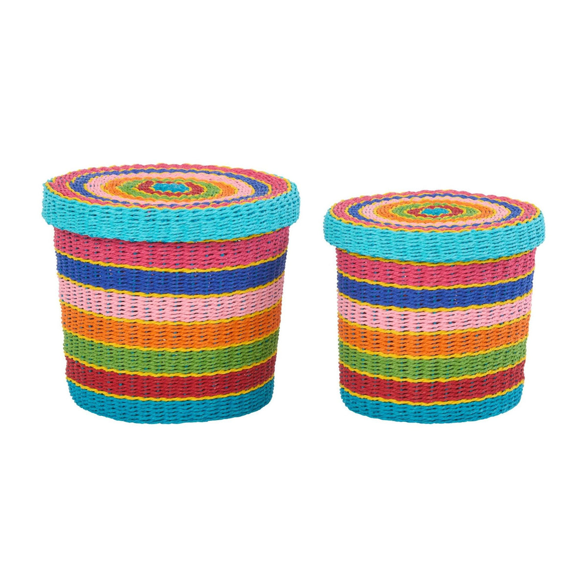 Set di 2 Cesti + Coperchio Rigati Carta Multicolore J-Line