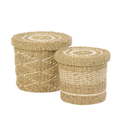 Set di 2 cesti + coperchio a righe in carta bianca/naturale J-Line