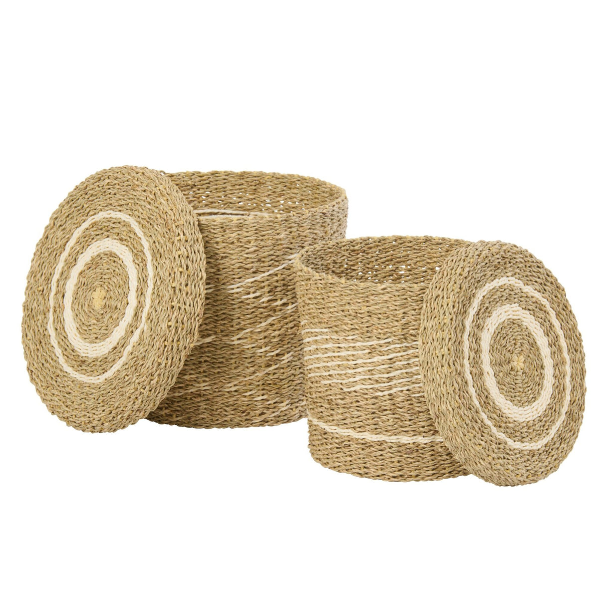 Set di 2 cesti + coperchio a righe in carta bianca/naturale J-Line