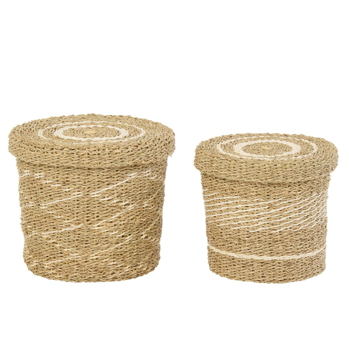 Set di 2 cesti + coperchio a righe in carta bianca/naturale J-Line