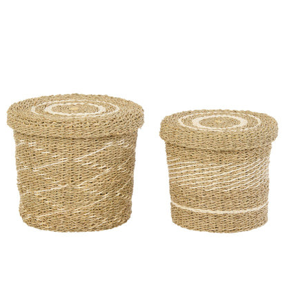 Set di 2 cesti + coperchio a righe in carta bianca/naturale J-Line