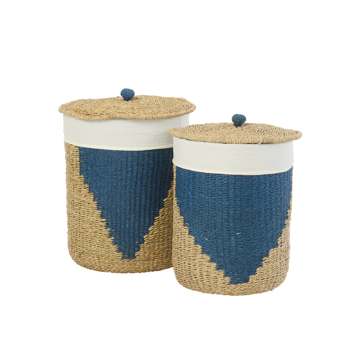 Set di 2 Cesti + Coperchio in Carta Naturale/Blu J-Line