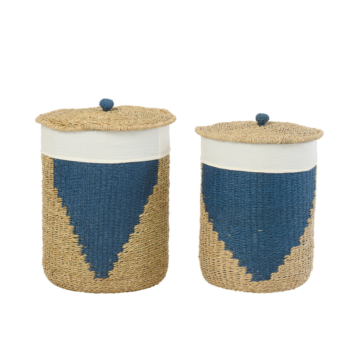 Set di 2 Cesti + Coperchio in Carta Naturale/Blu J-Line