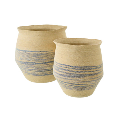 Set di 2 cesti a righe in erba marina naturale/blu J-Line
