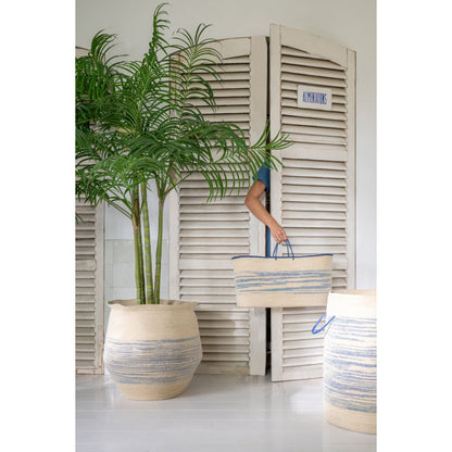 Set di 2 cesti a righe in erba marina naturale/blu J-Line