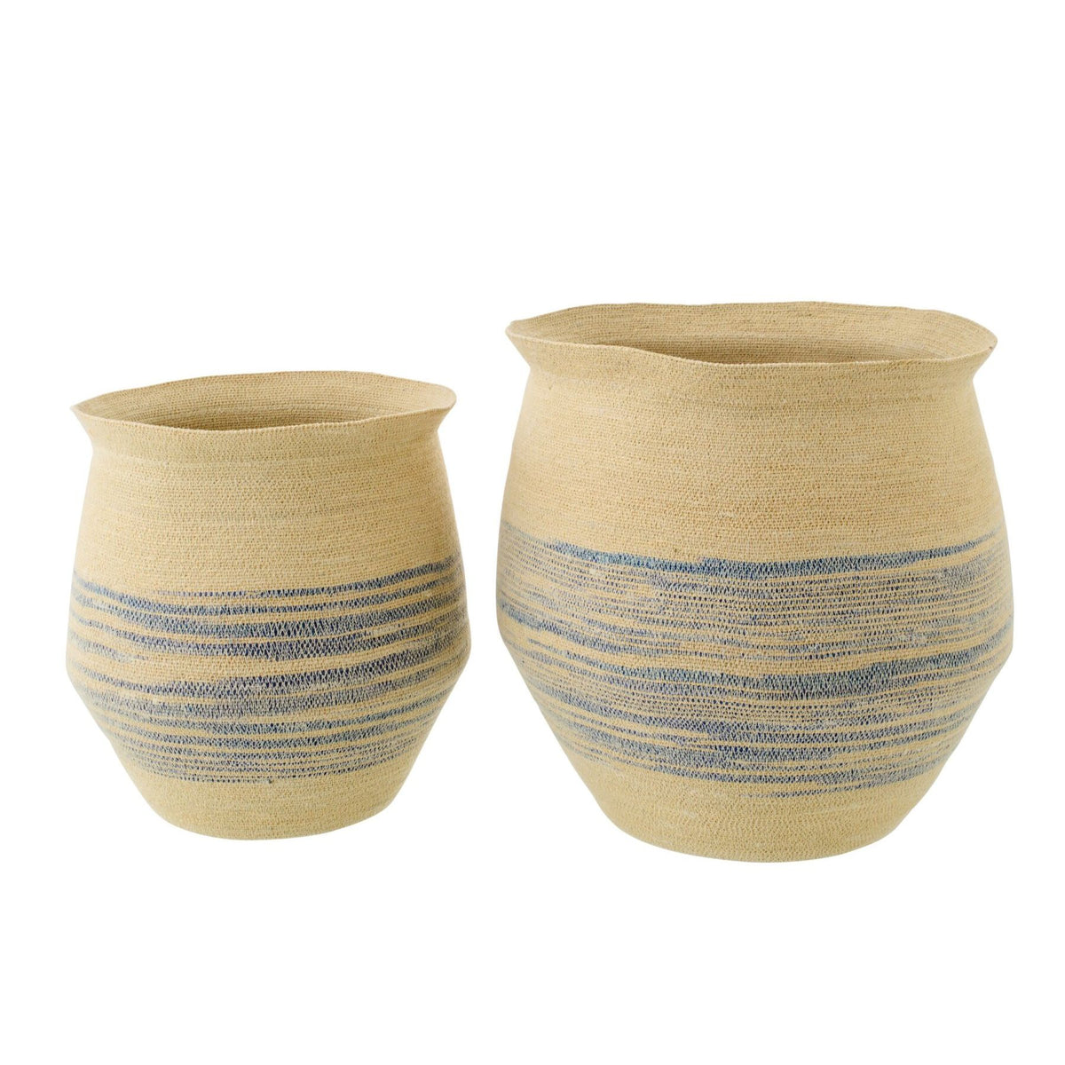 Set di 2 cesti a righe in erba marina naturale/blu J-Line