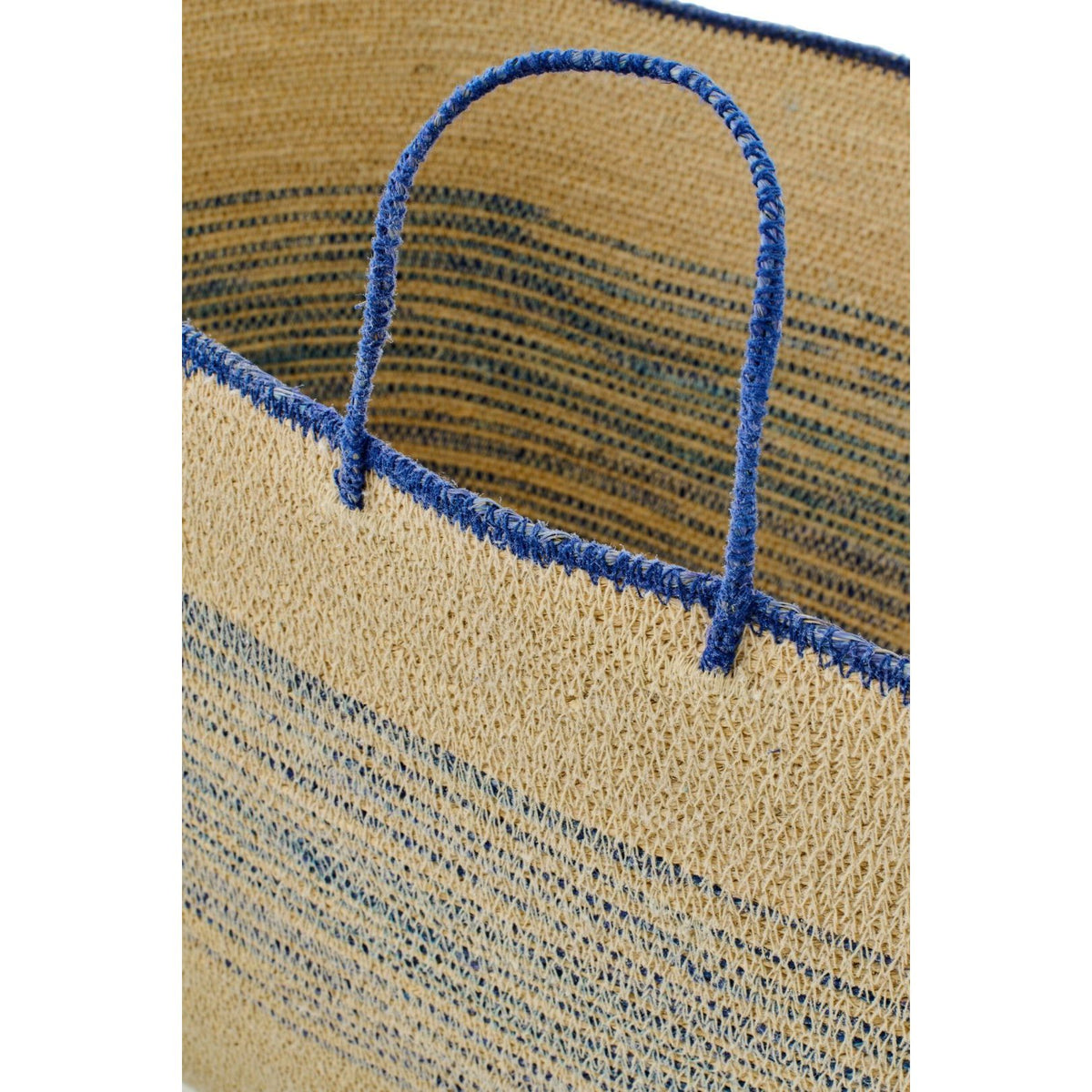 Set di 2 cesti con manico a righe in erba marina naturale/blu J-Line