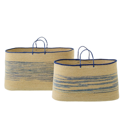 Set di 2 cesti con manico a righe in erba marina naturale/blu J-Line
