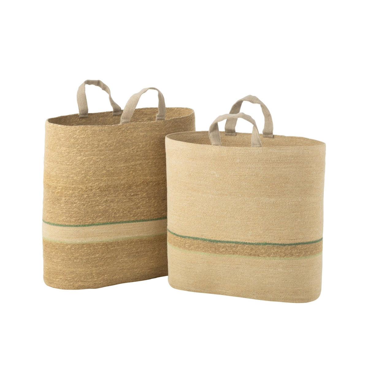 Set di 2 cesti a righe + manico Naturale/Verde J-Line
